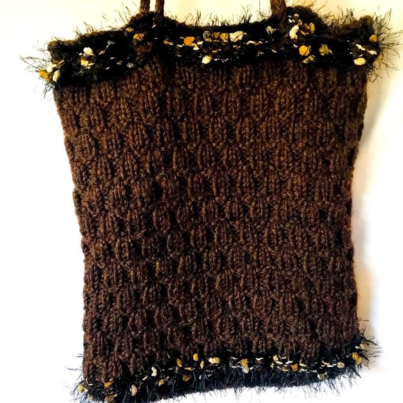 Handmade Beautiful Knit Reversible Purse Bag Brown Colors - Picture 1 of 5